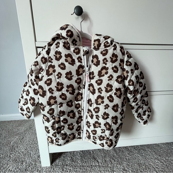 Simple Joys By Carters Leopard Fleece Lined Puffer Coat Size 4T - Picture 2 of 10